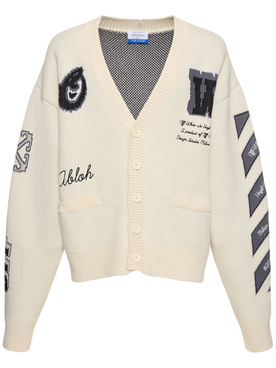 Shop Off-white Wool Blend Varsity Cardigan In Cream