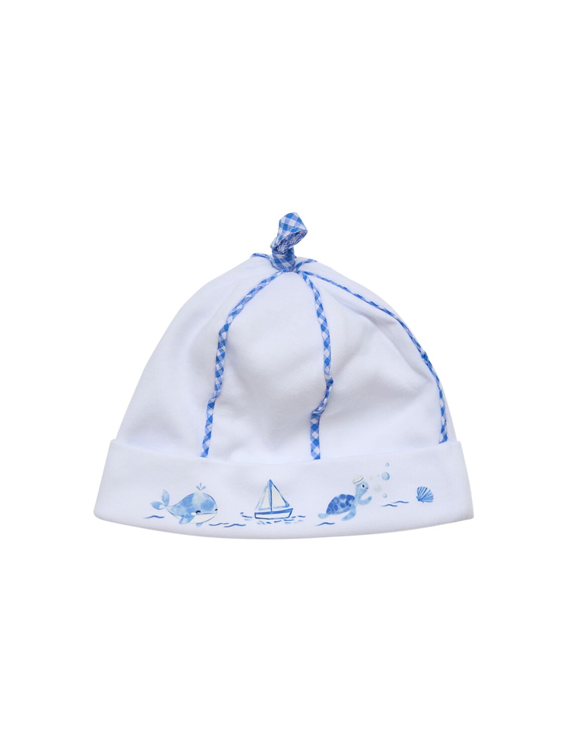 Shop Monnalisa Cotton Interlock Romper, Hat &  Bib In White,blue
