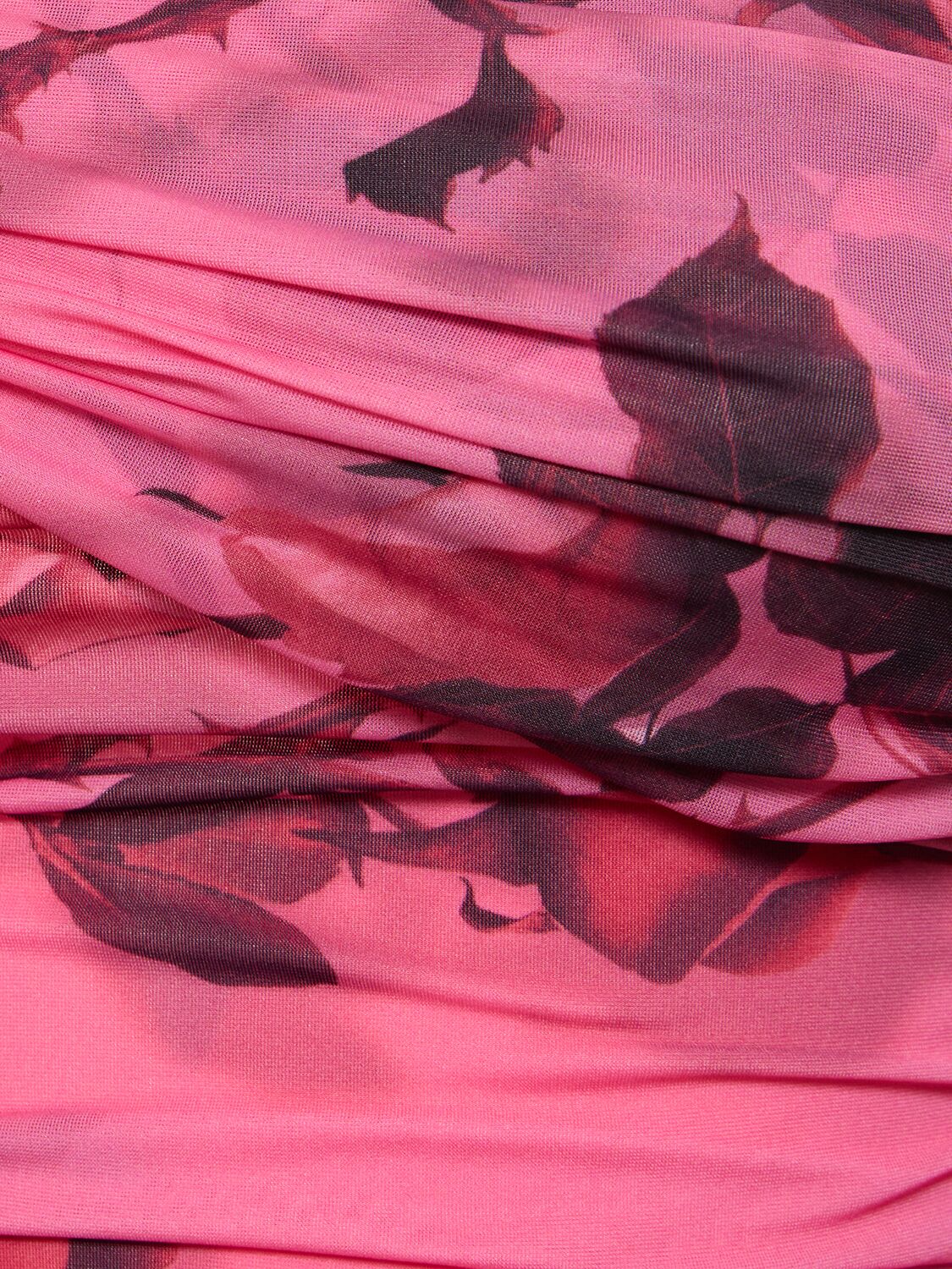 Shop Blumarine Rose Printed Jersey One Shoulder Top In Multi,pink