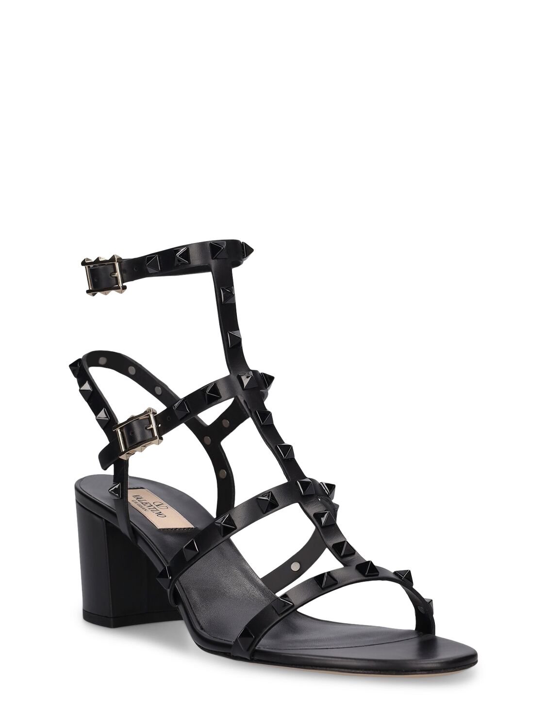 Shop Valentino 60mm Rockstud Leather Sandals In Black