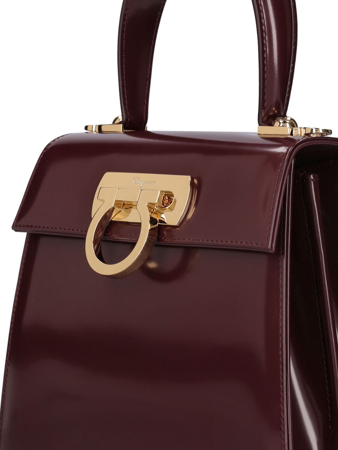 Shop Ferragamo Iconic Leather Top Handle Bag In Dark Barolo