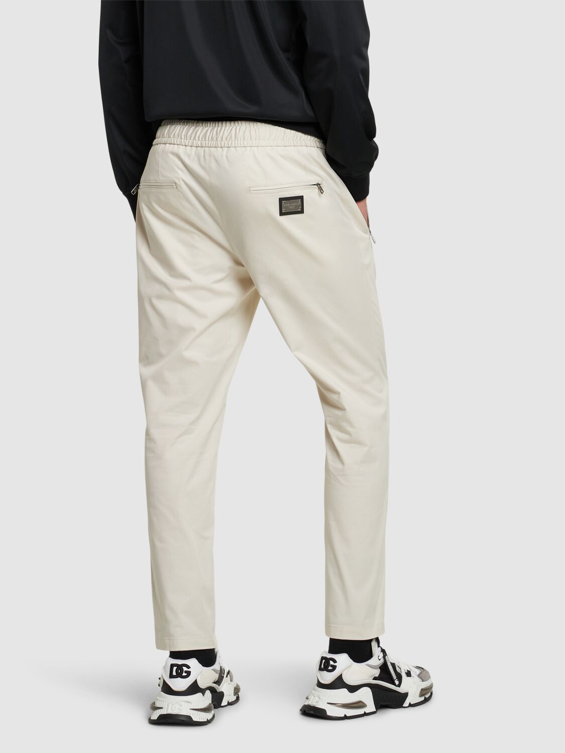 Shop Dolce & Gabbana Stretch Cotton Jogging Pants In Beige Chiarissi