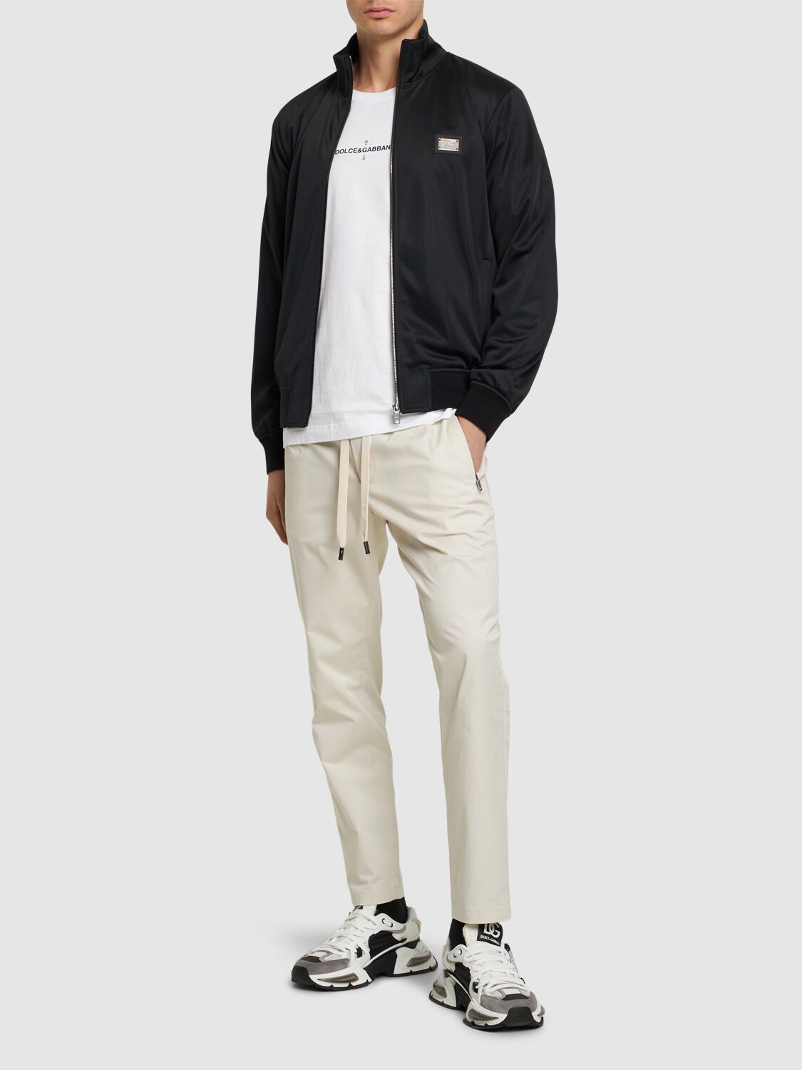 Shop Dolce & Gabbana Stretch Cotton Jogging Pants In Beige Chiarissi