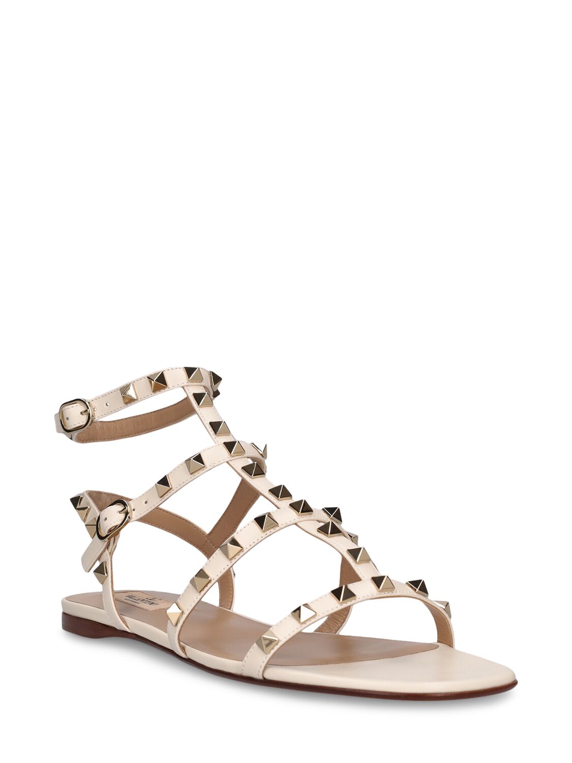 Shop Valentino Rockstud Leather Sandals In Ivory
