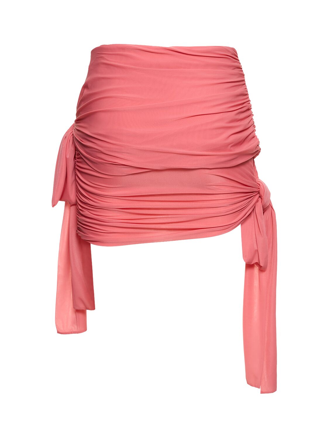 Shop Blumarine Draped Jersey Mini Skirt W/bows In Pink