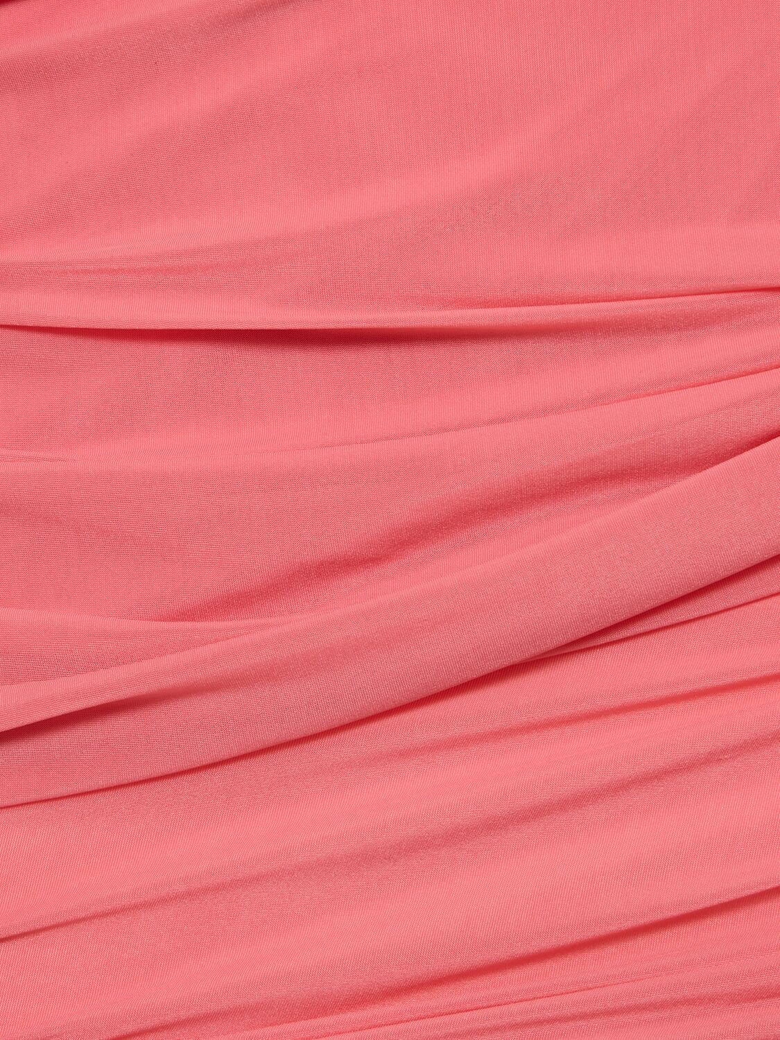 Shop Blumarine Draped Jersey Mini Skirt W/bows In Pink