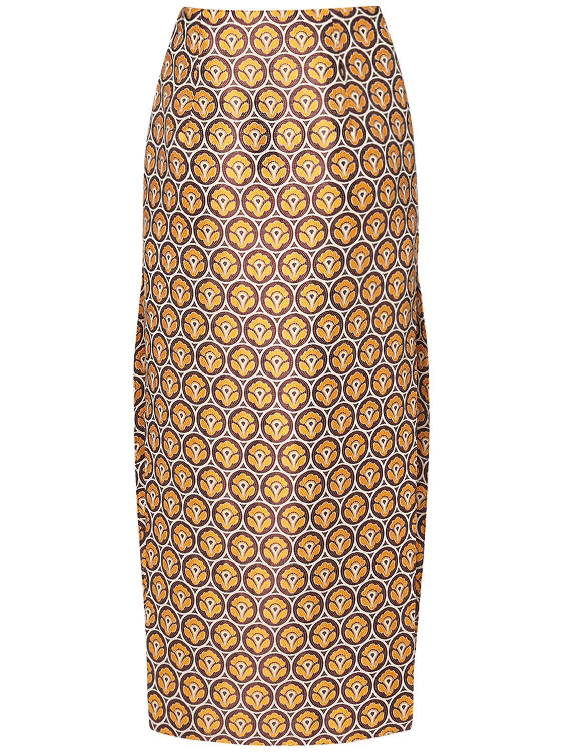 Shop Etro Jacquard Long Skirt In Brown,yellow