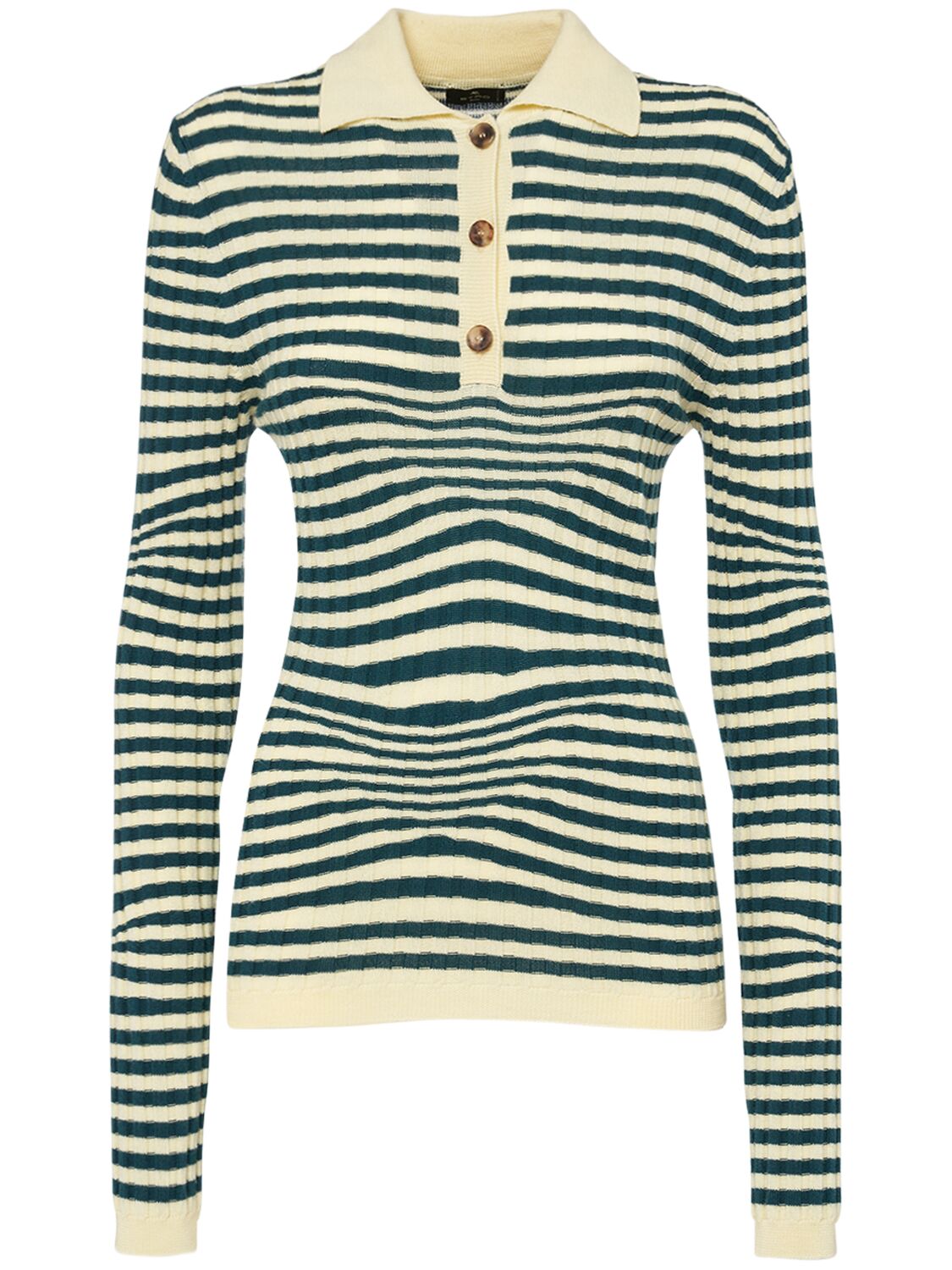 Image of Striped Wool Knit Polo Sweater