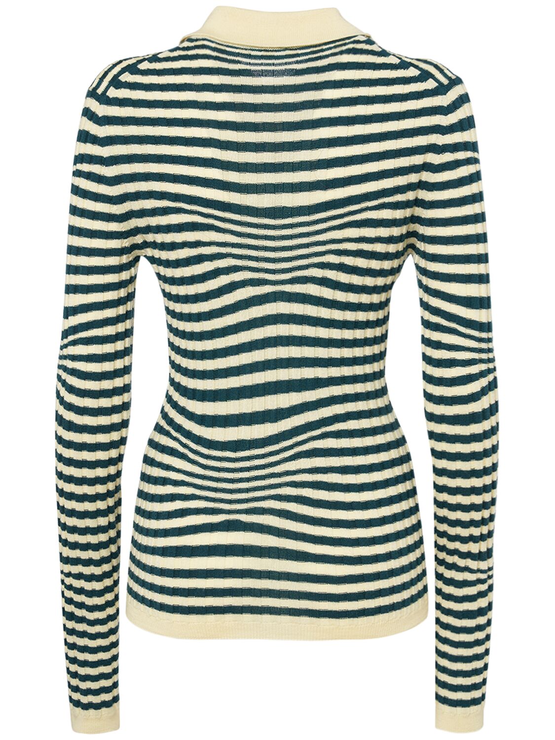 Shop Etro Striped Wool Knit Polo Sweater In Green,beige