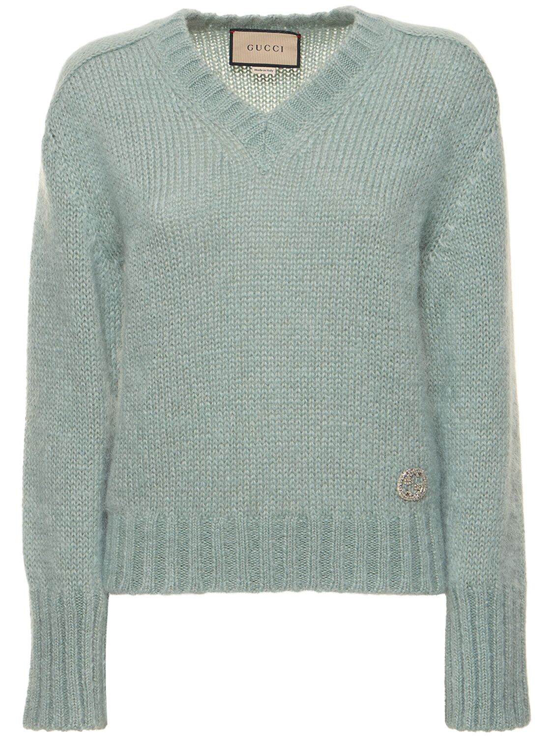 Wool Blend Mohair Sweater W/ Crystals