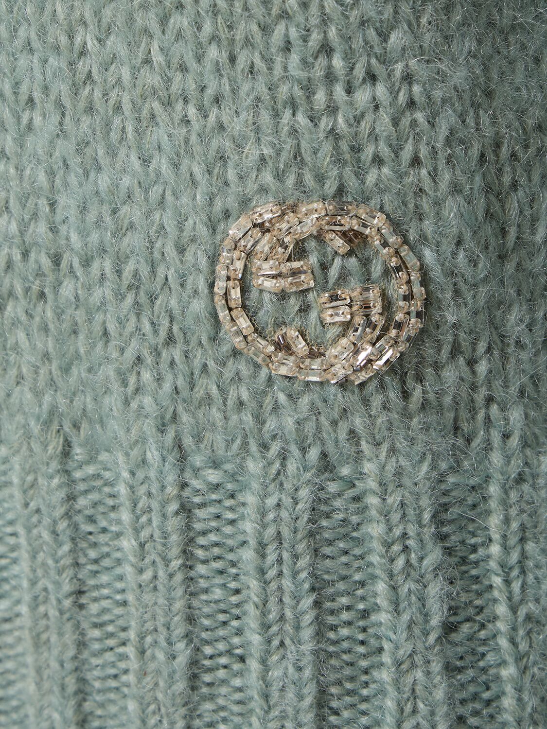 Shop Gucci Wool Blend Mohair Sweater W/ Crystals In Ash Blue