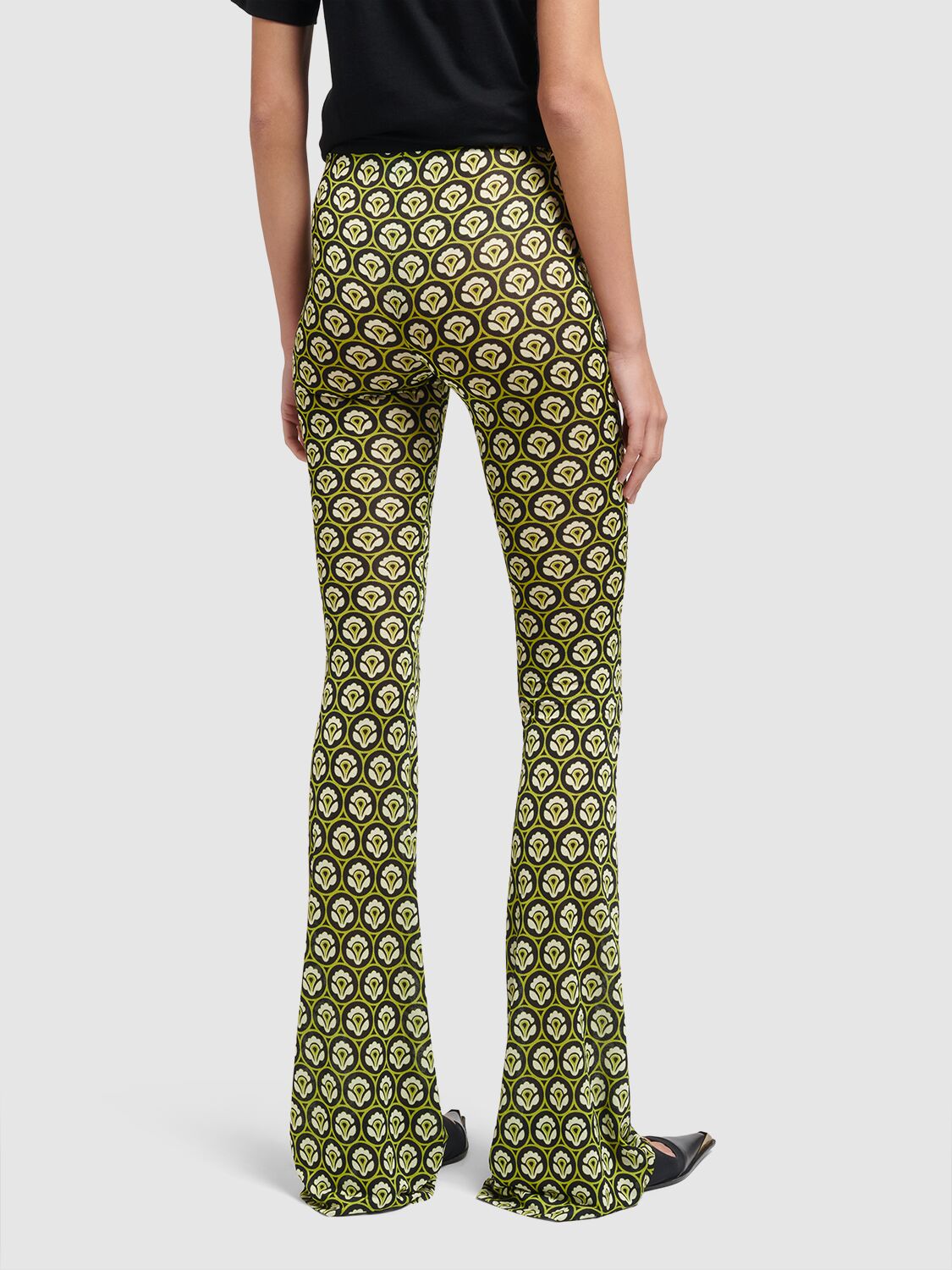 Shop Etro Printed Viscose Flared Pants In Green,multi