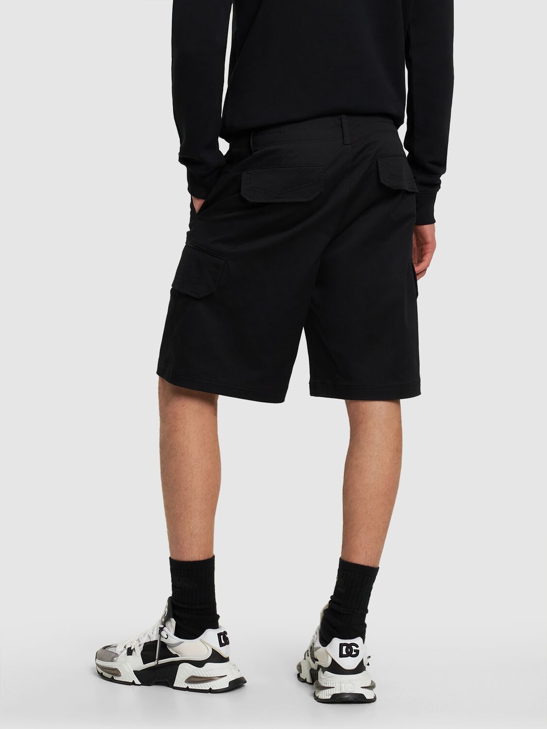 Shop Moschino Logo Cotton Gabardine Cargo Shorts In Black