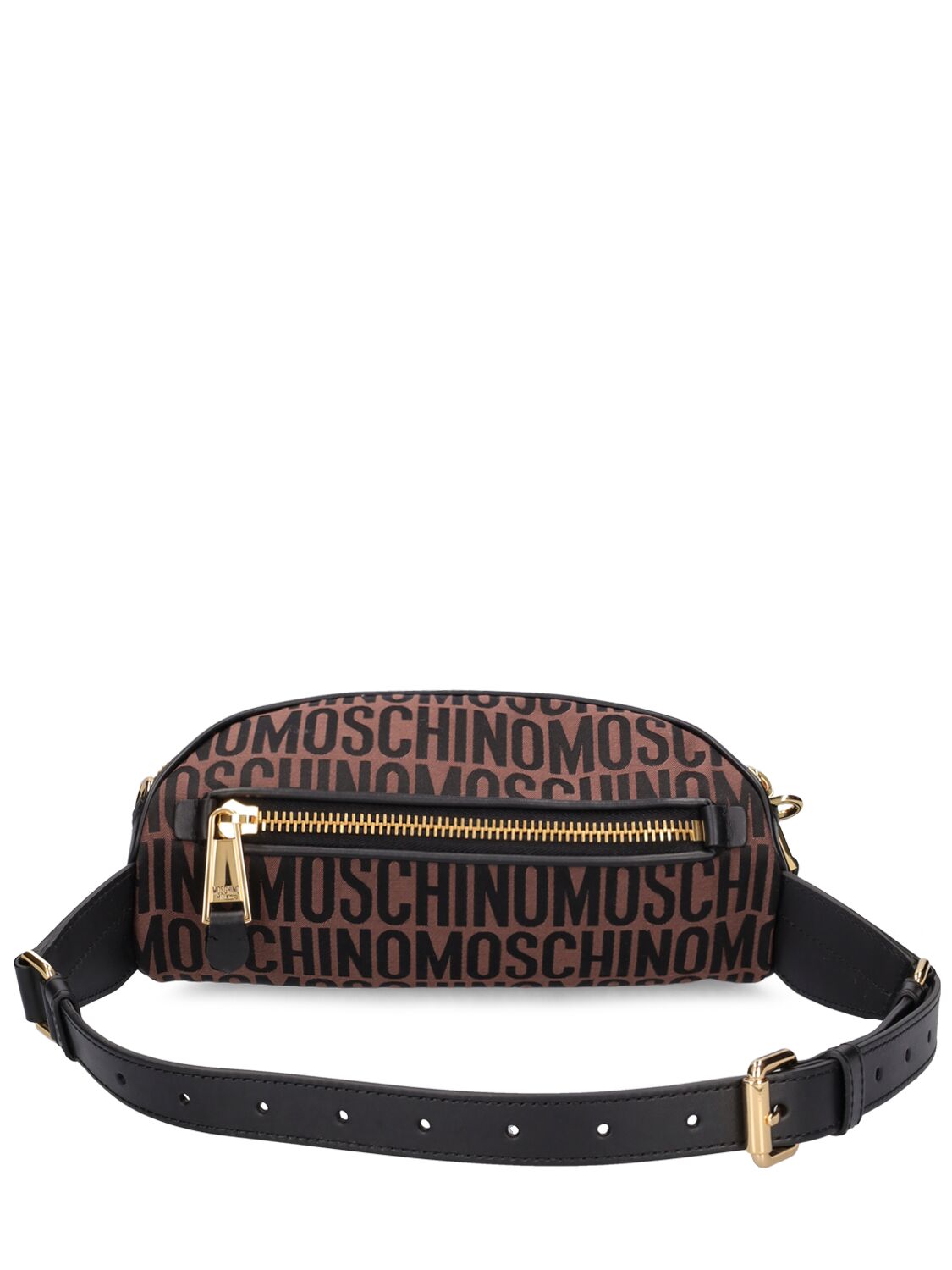 Shop Moschino Logo Nylon Jacquard Belt Bag In Brown