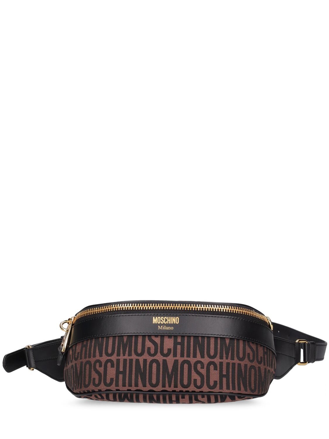 Moschino Logo Nylon Jacquard Belt Bag In Brown