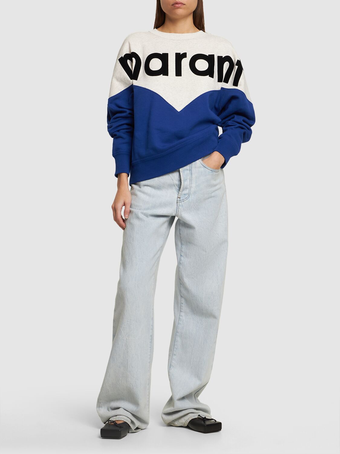 Shop Marant Etoile Houston Logo Jersey Cotton Sweatshirt In Hellblau,weiss