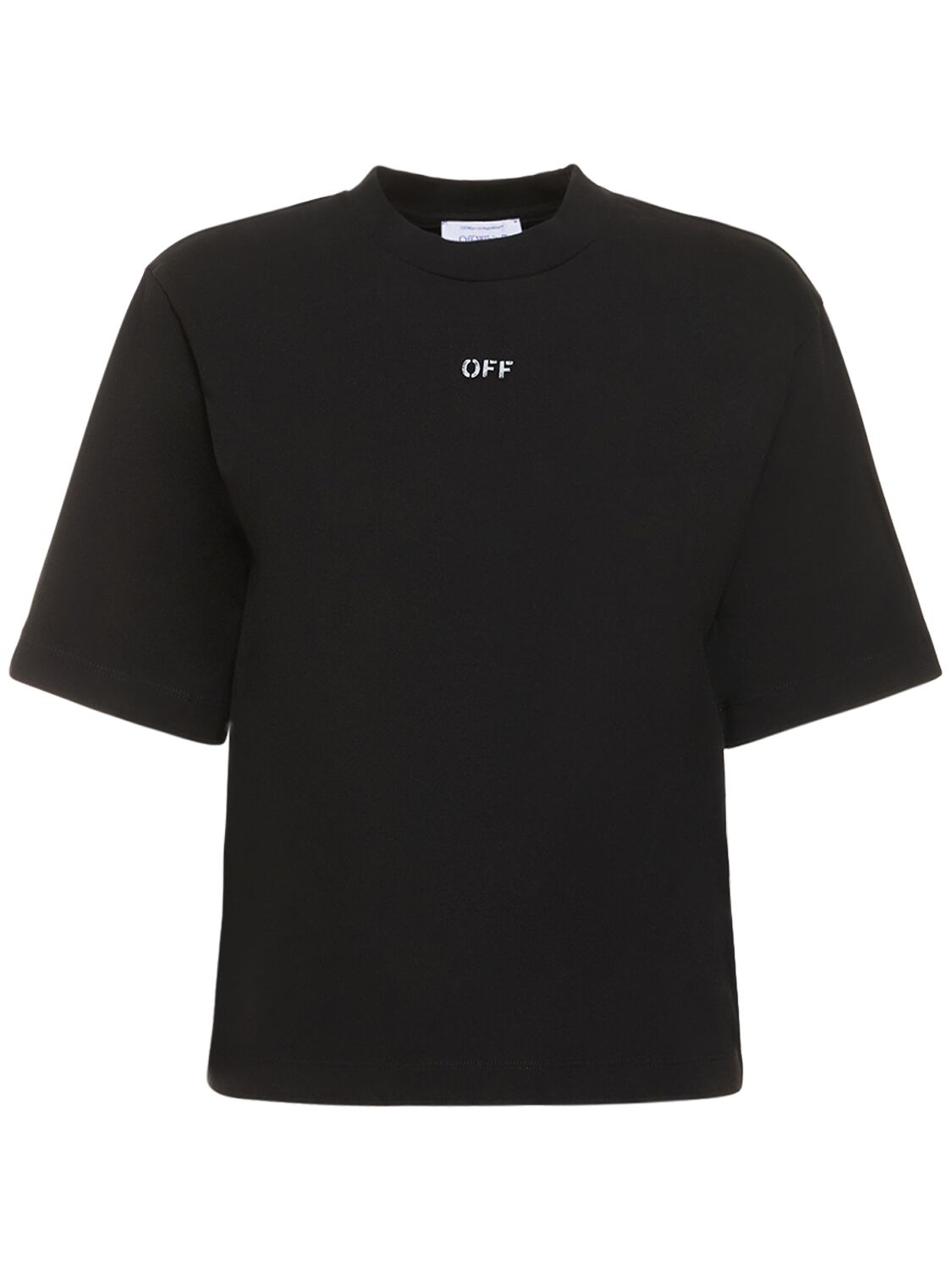 Shop Off-white Arrow Embroidered Cotton T-shirt In Black