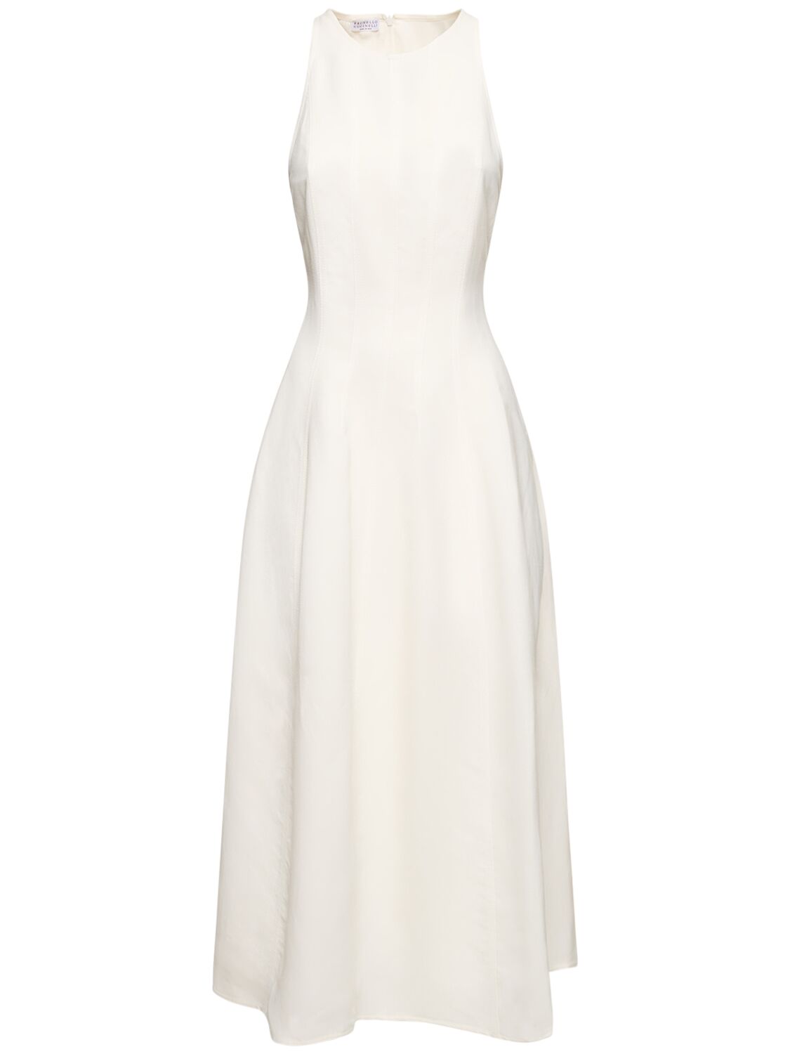 Shop Brunello Cucinelli Fluid Twill Sleeveless Midi Dress In White