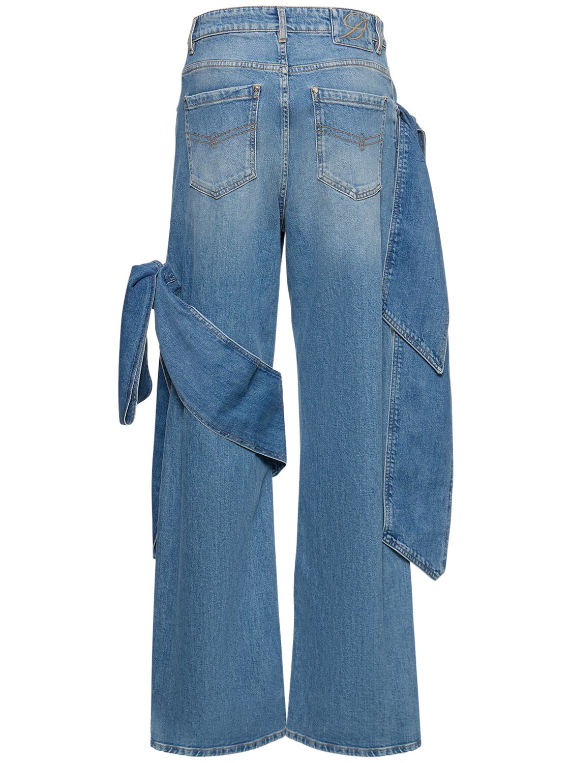 Shop Blumarine Denim Wide Jeans W/bows In Blue