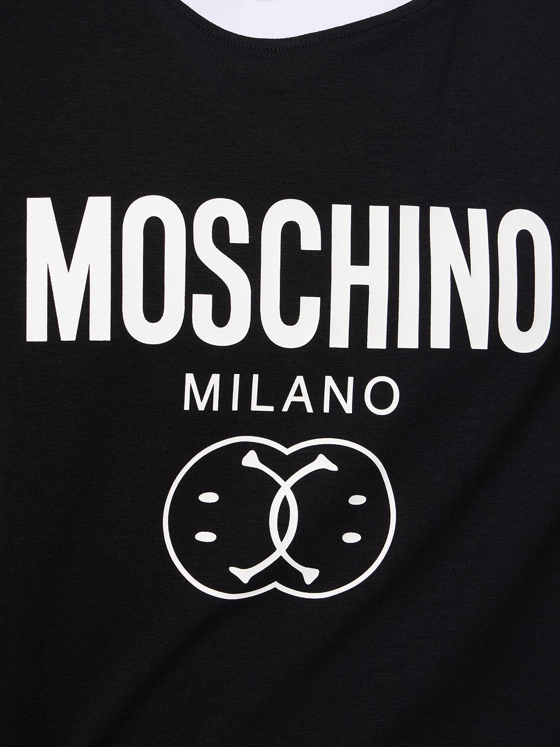 Shop Moschino Logo Print Stretch Cotton Jersey T-shirt In Black,white