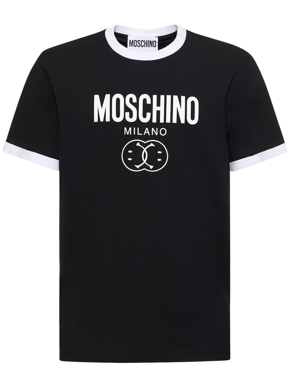 Moschino Logo印花弹力棉质平纹针织t恤 In Black,white