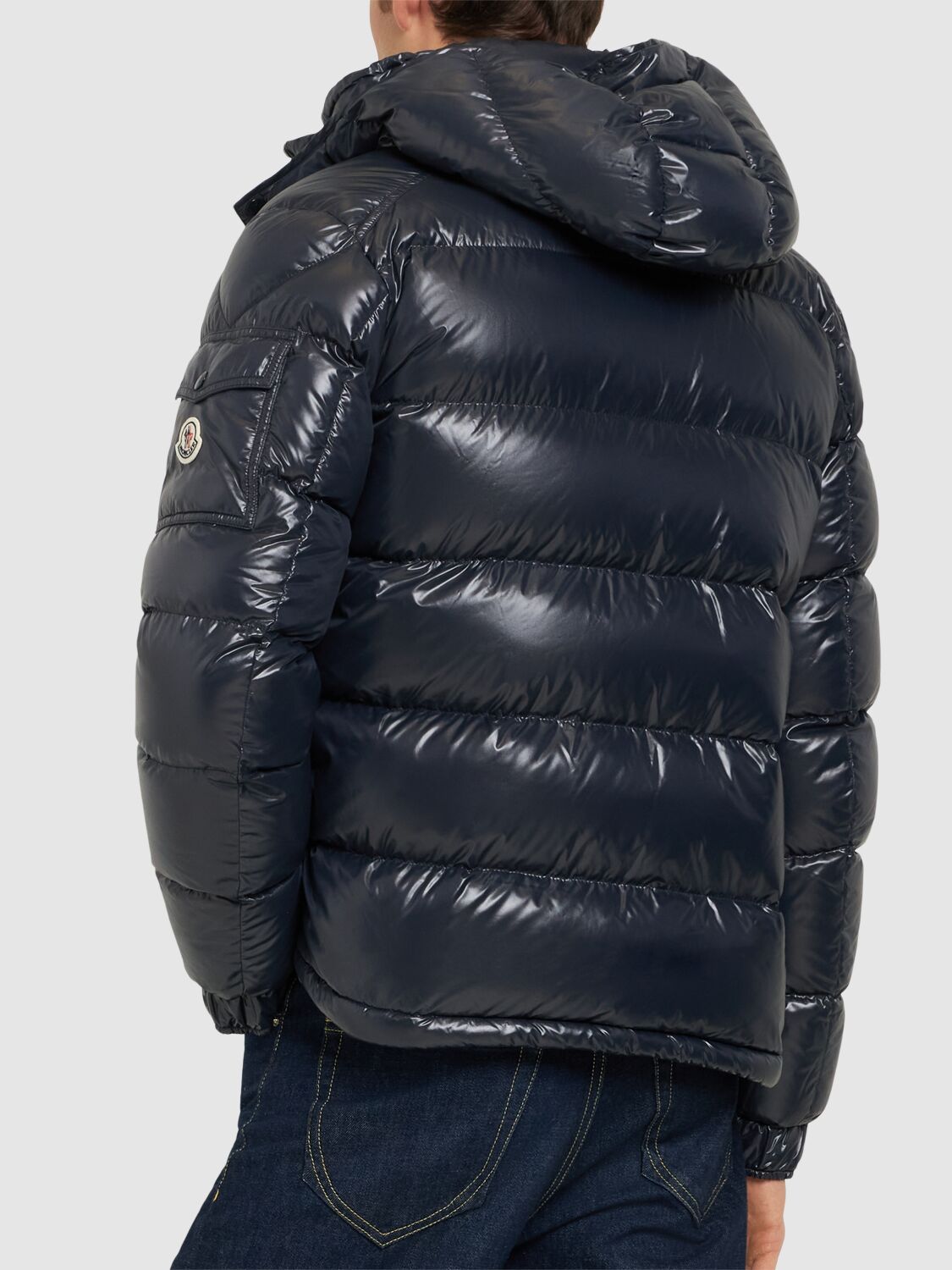 Shop Moncler Maya Nylon Laque Down Jacket In Midnight Blue