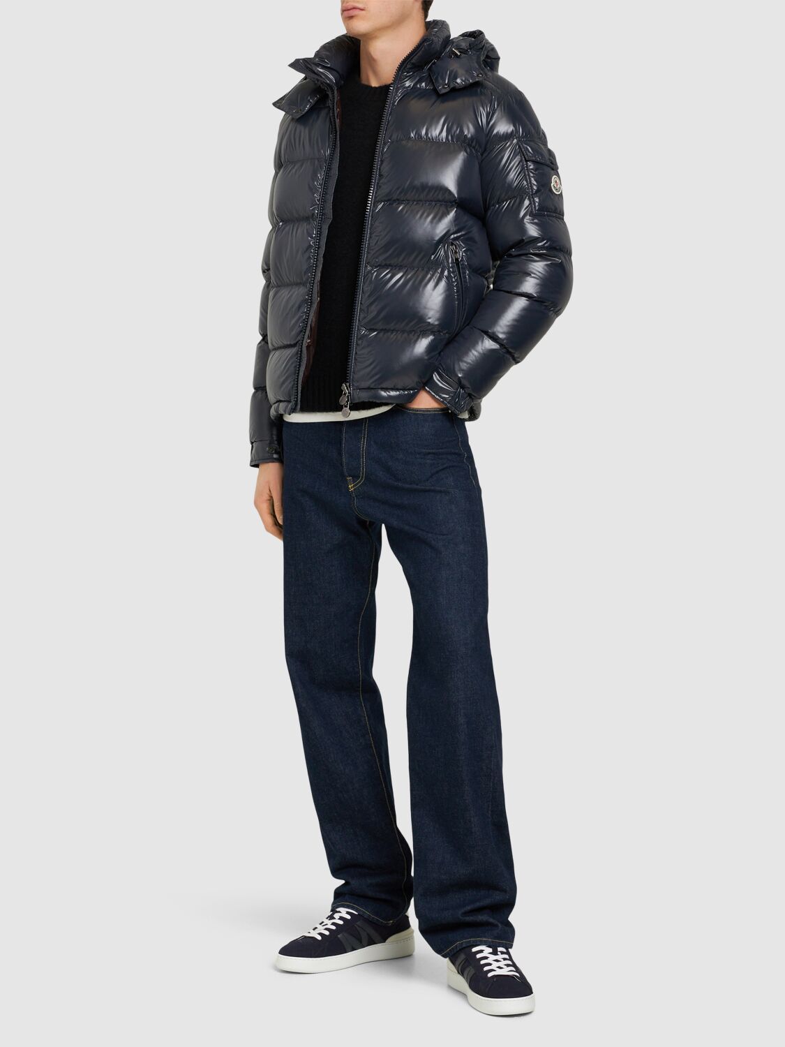 Shop Moncler Maya Nylon Laque Down Jacket In Midnight Blue