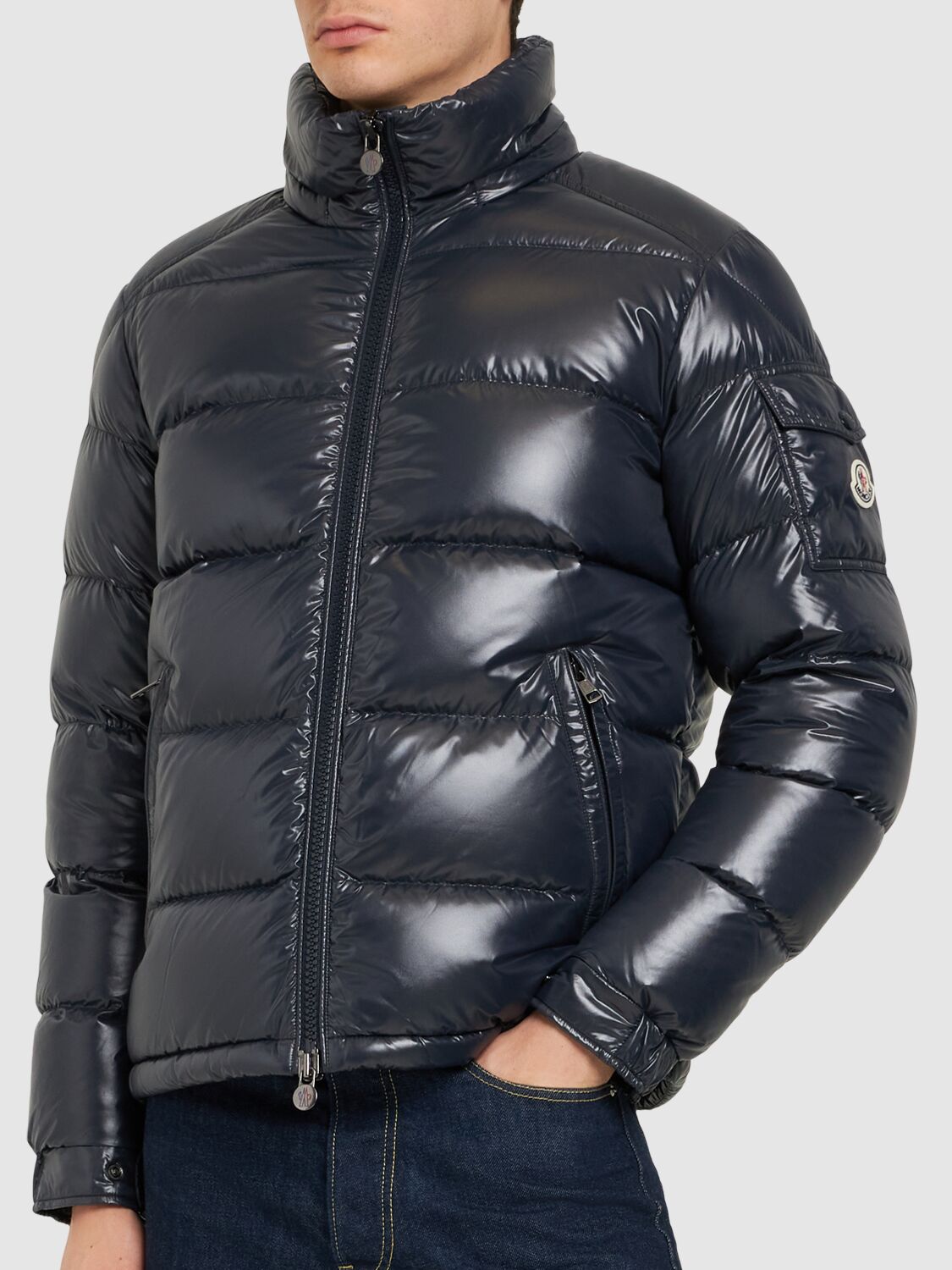 Shop Moncler Maya Nylon Laque Down Jacket In Midnight Blue