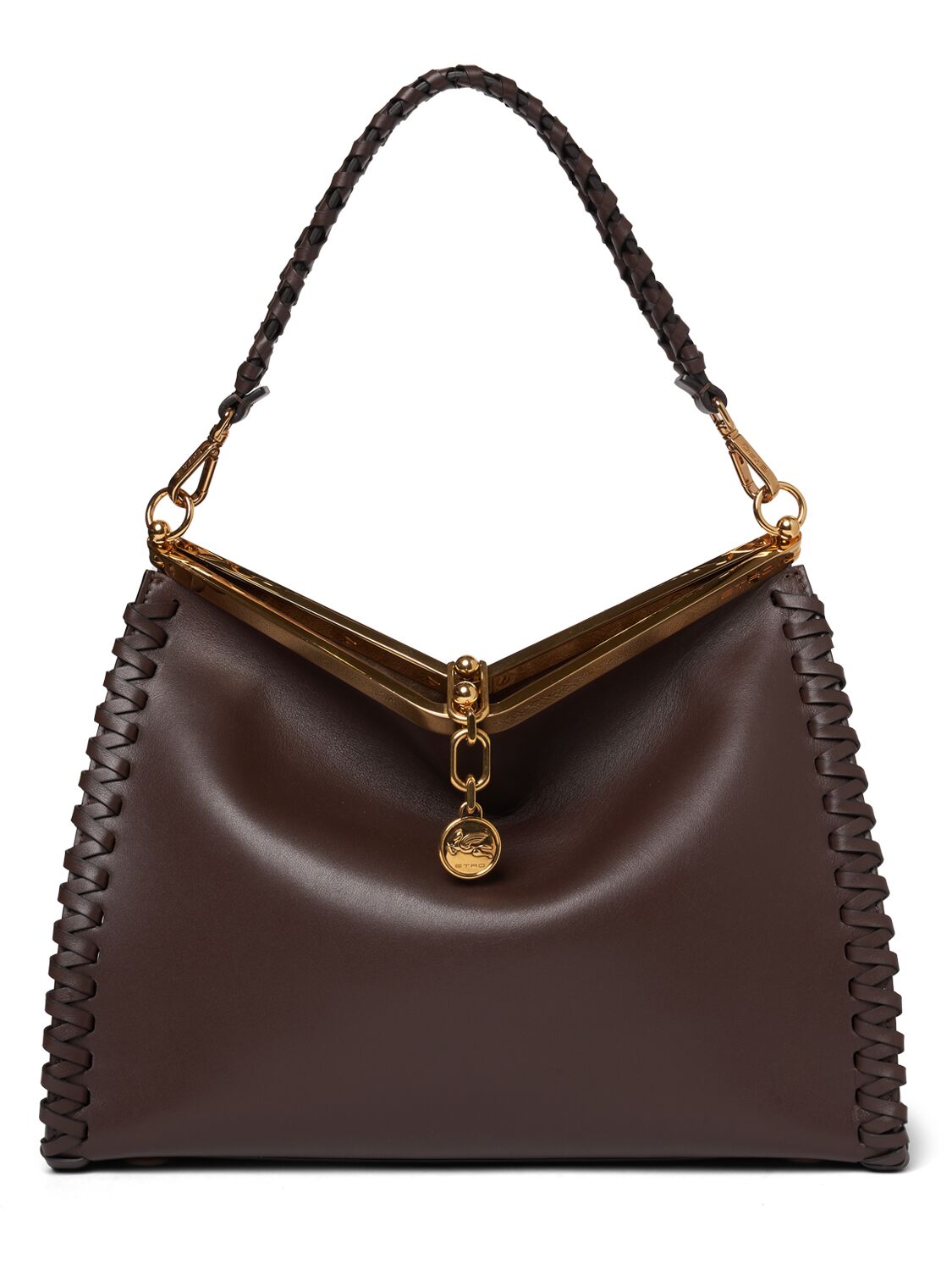 Etro Large Vela Braided Leather Bag In Brown