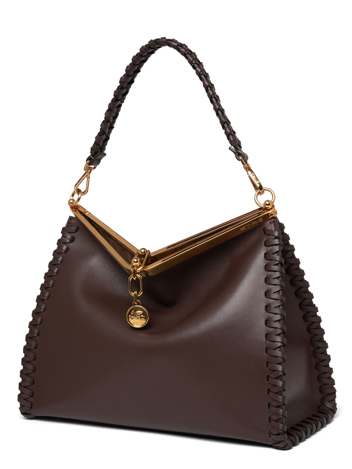 Shop Etro Large Vela Braided Leather Bag In Brown