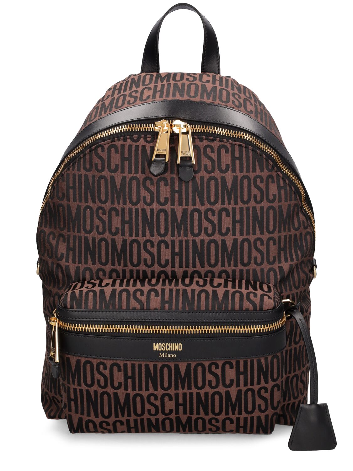 Moschino Logo Nylon Jacquard Backpack In Brown