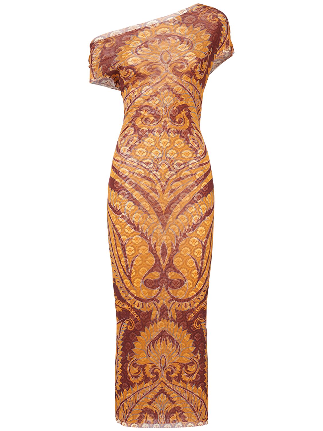 Etro Printed Mesh Dress In Brown,multi