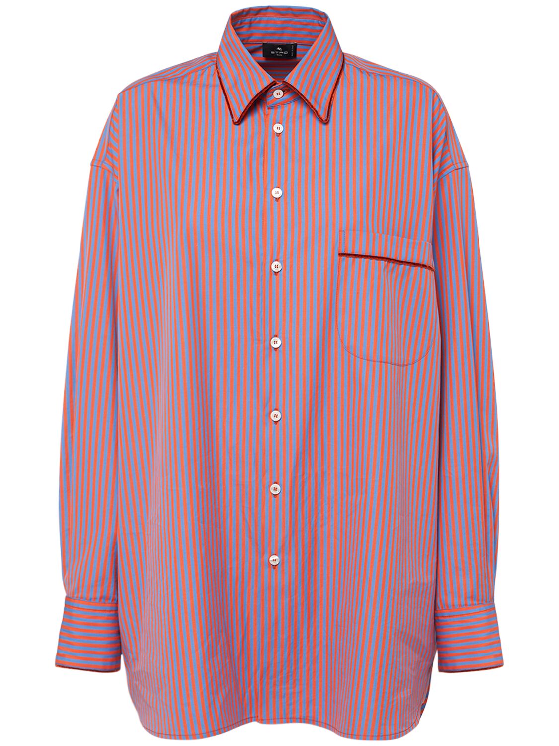 Shop Etro Striped Cotton Poplin Shirt In Red,multi