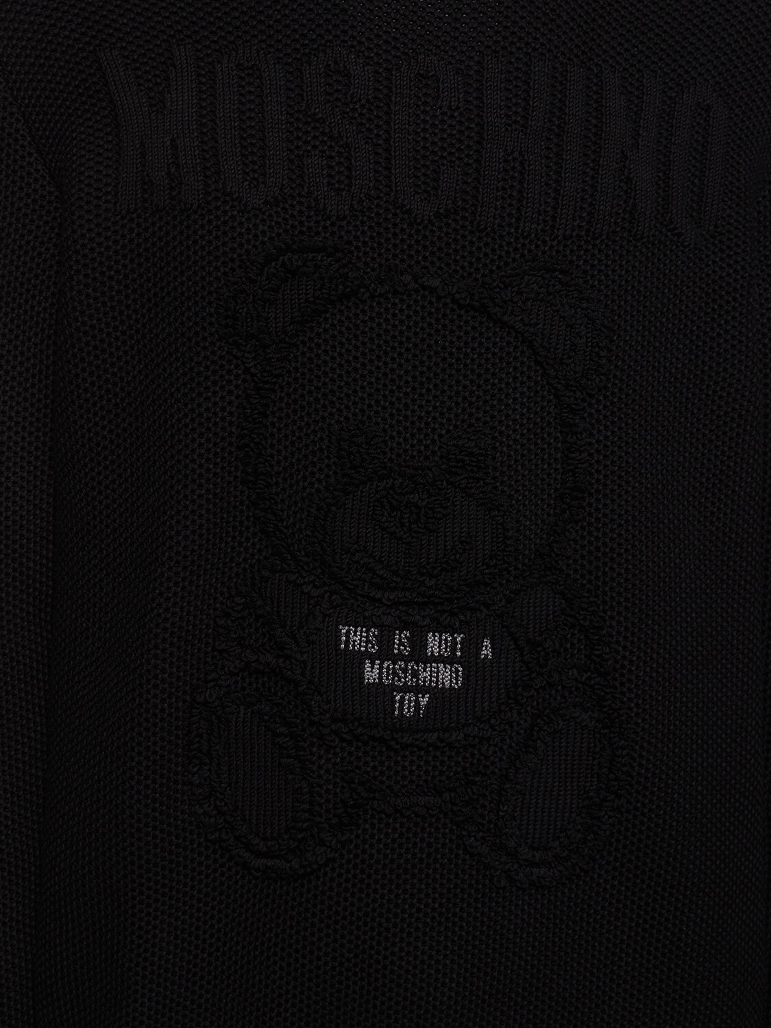 Shop Moschino Teddy Print Cotton Knit Sweater In Black
