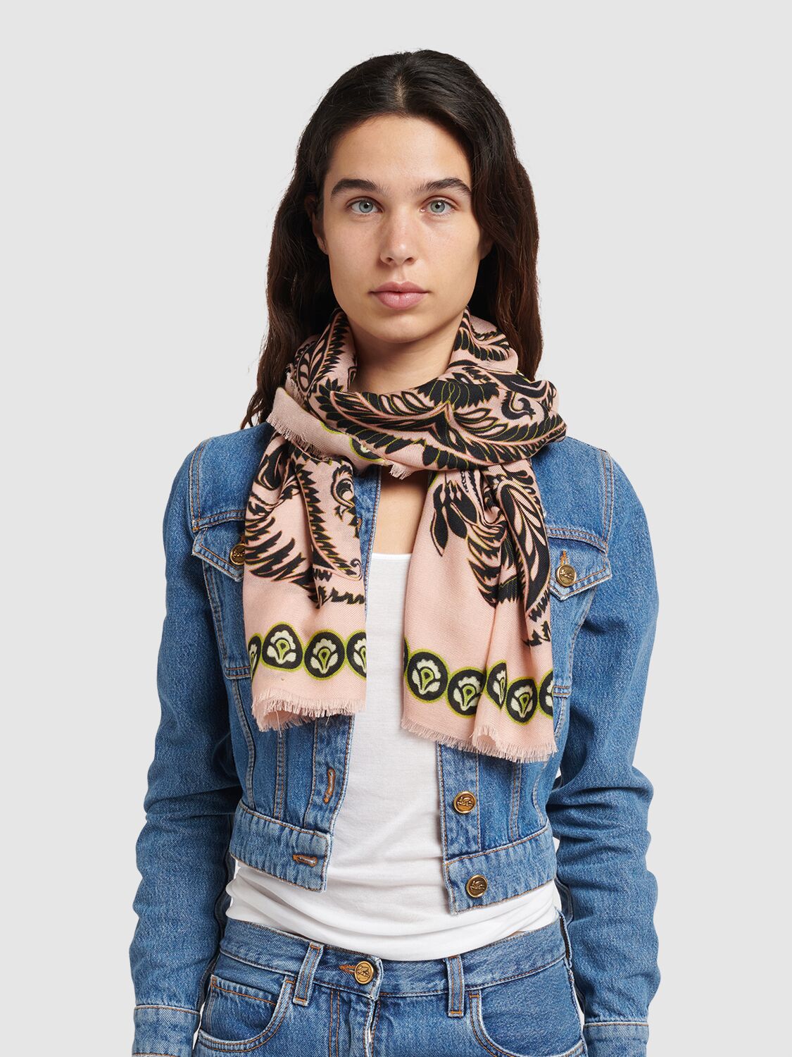 Shop Etro Wool & Cashmere Printed Scarf In Pink