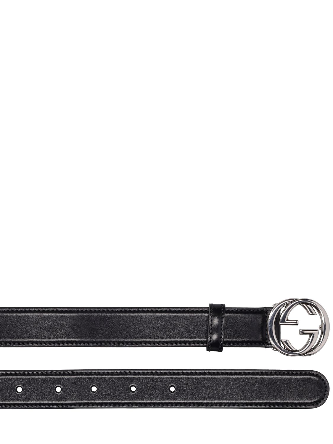 Shop Gucci 25mm Interlocking G Leather Belt In Black