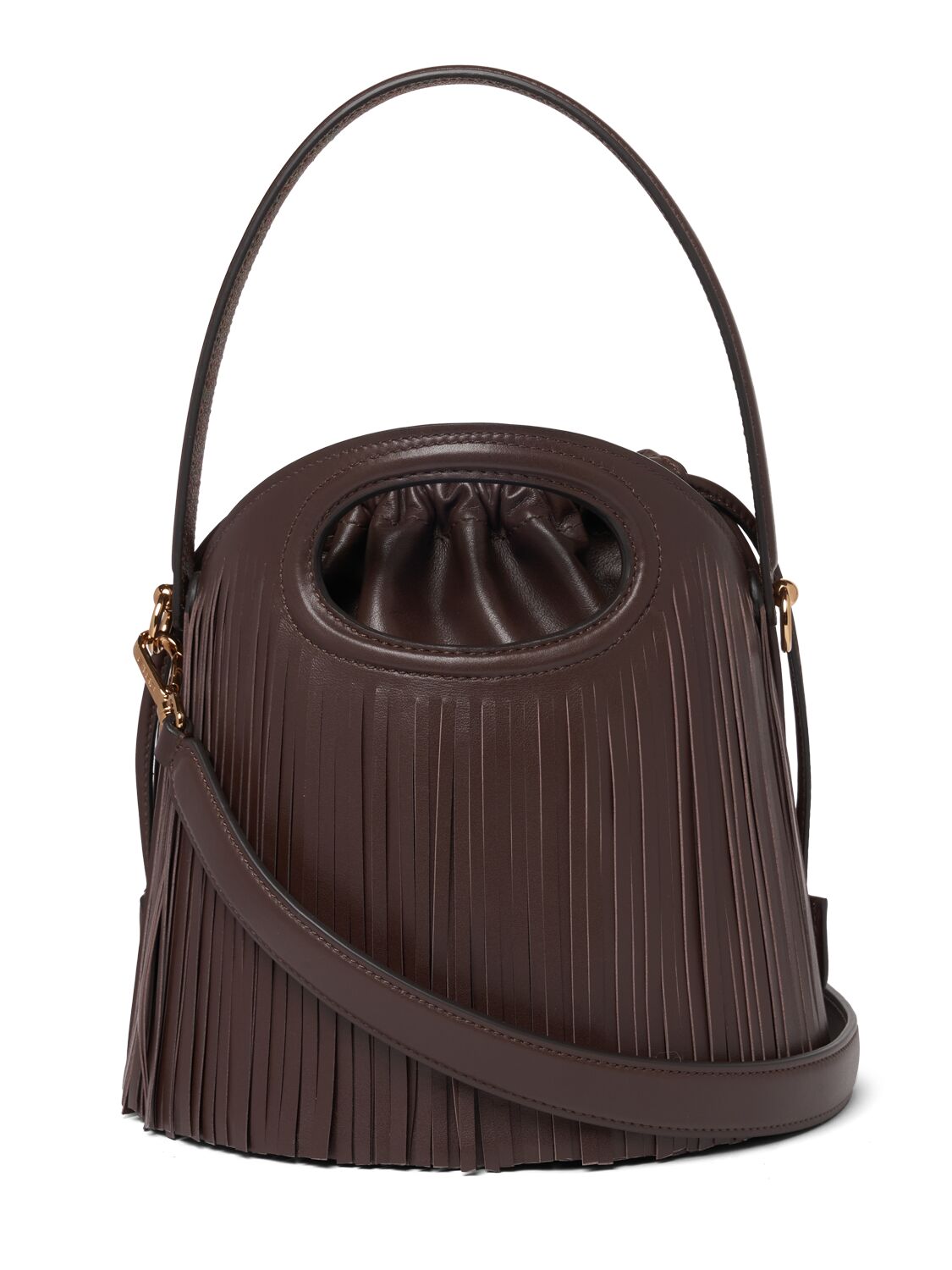 Shop Etro Medium Saturno Fringes Bucket Bag In Cioccolato