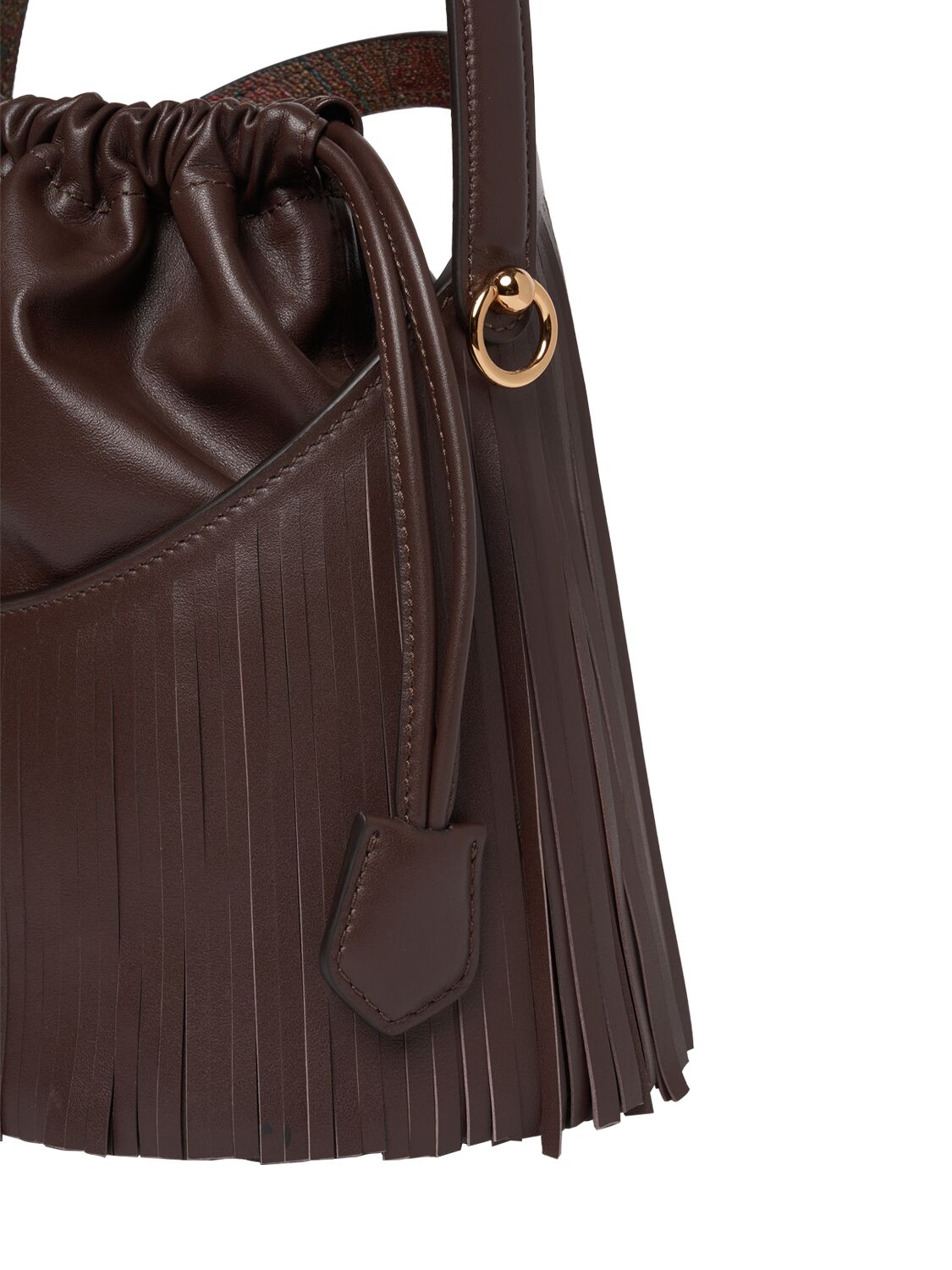 Shop Etro Medium Saturno Fringes Bucket Bag In Cioccolato