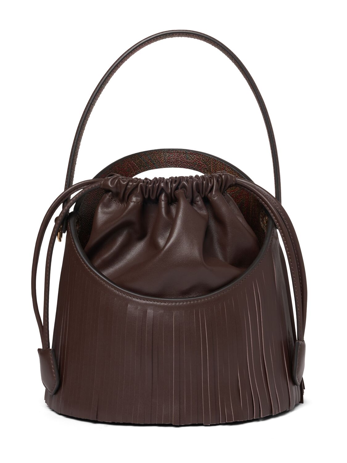 Etro Medium Saturno Fringes Bucket Bag In Cioccolato