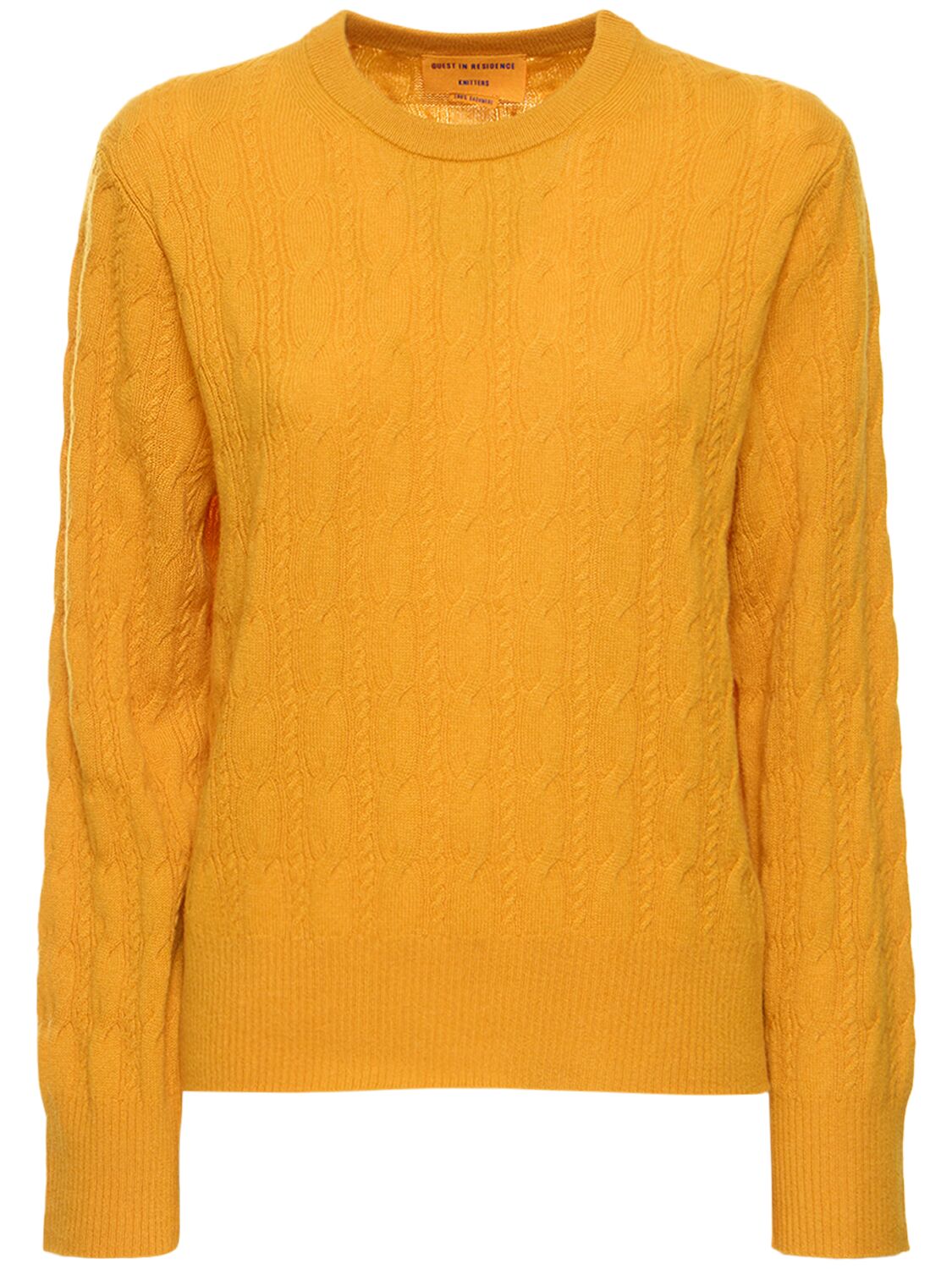 Shop Guest In Residence Twin Cable Cashmere Crewneck Sweater In Yellow