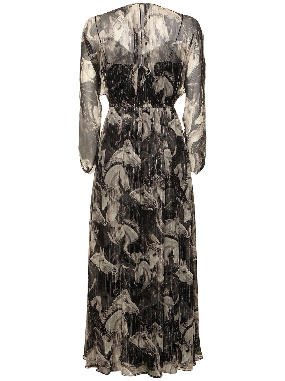 Shop Gucci Printed Silk Blend Dress In Ivory,grey