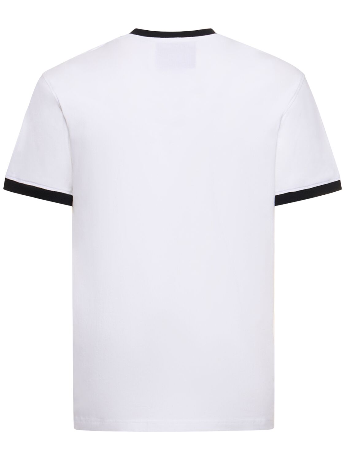 Shop Moschino Logo Print Stretch Cotton Jersey T-shirt In White,black