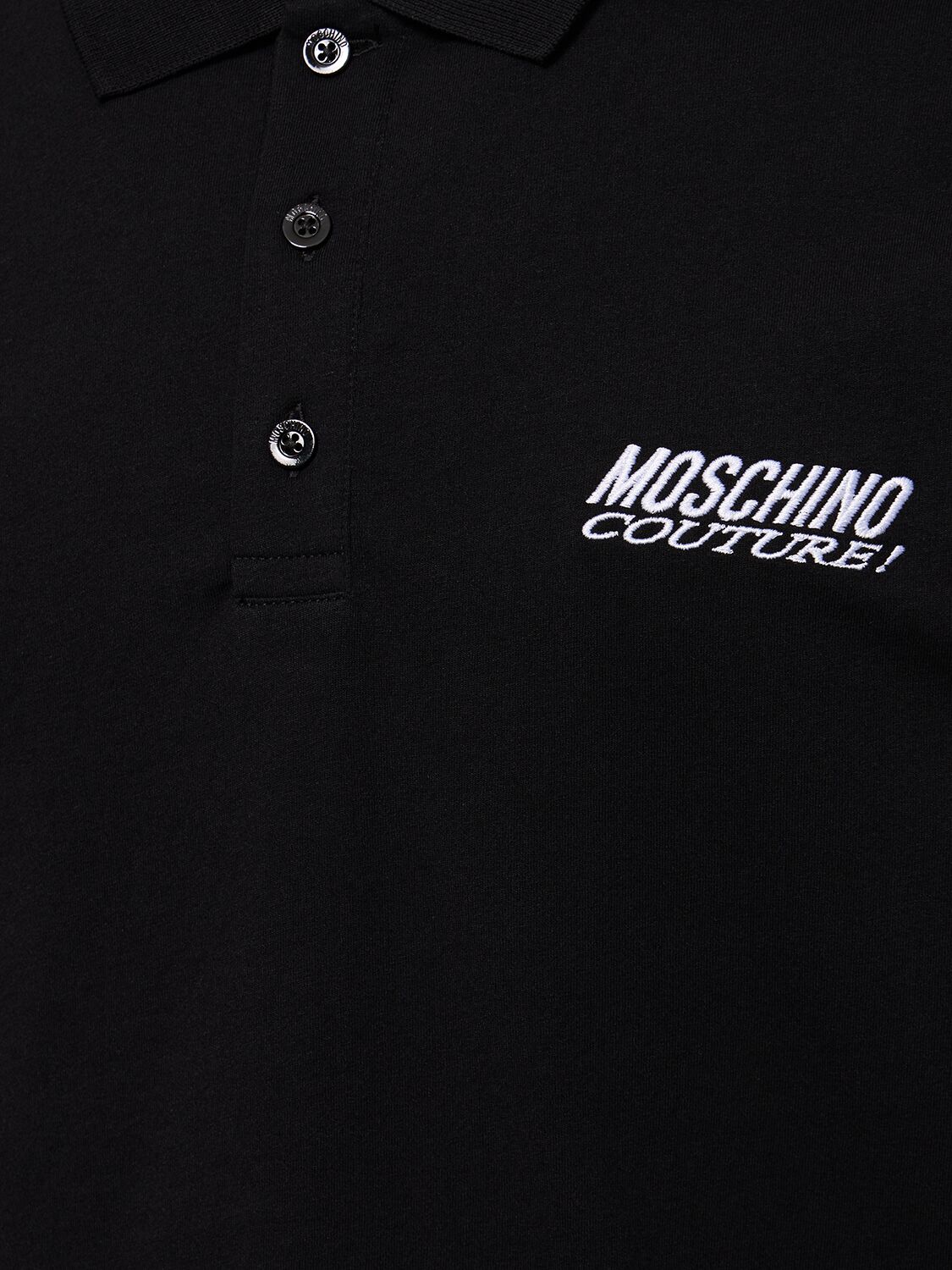 Shop Moschino Logo Embroidery Cotton Jersey Polo In Black