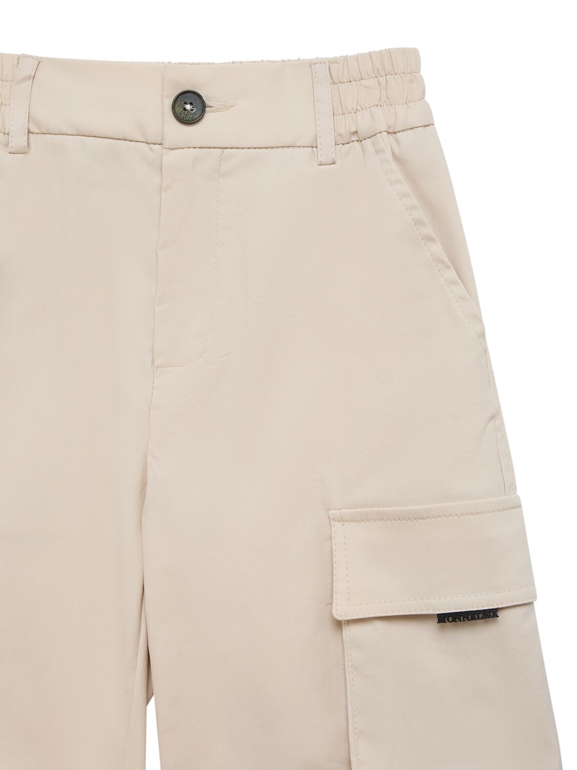 Shop Monnalisa Stretch Cotton Gabardine Cargo Shorts In Beige