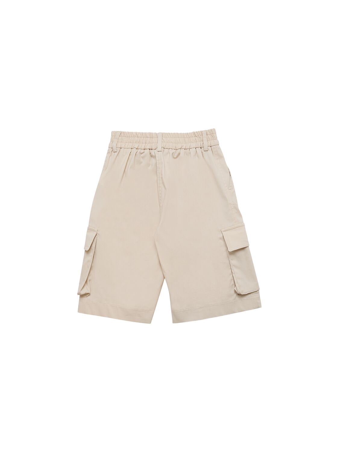 Shop Monnalisa Stretch Cotton Gabardine Cargo Shorts In Beige