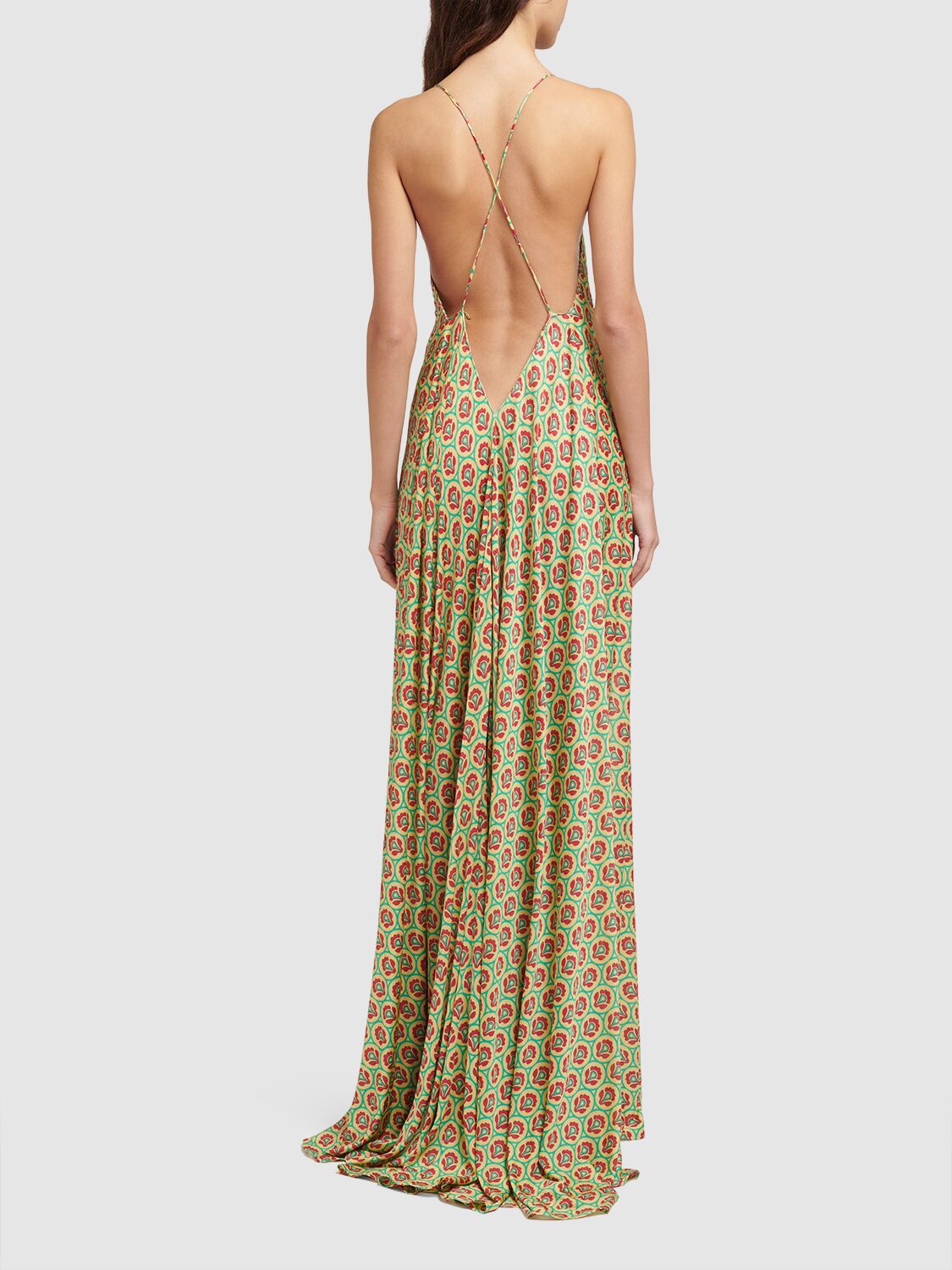 Shop Etro Printed Viscose Long Dress In Green,multi