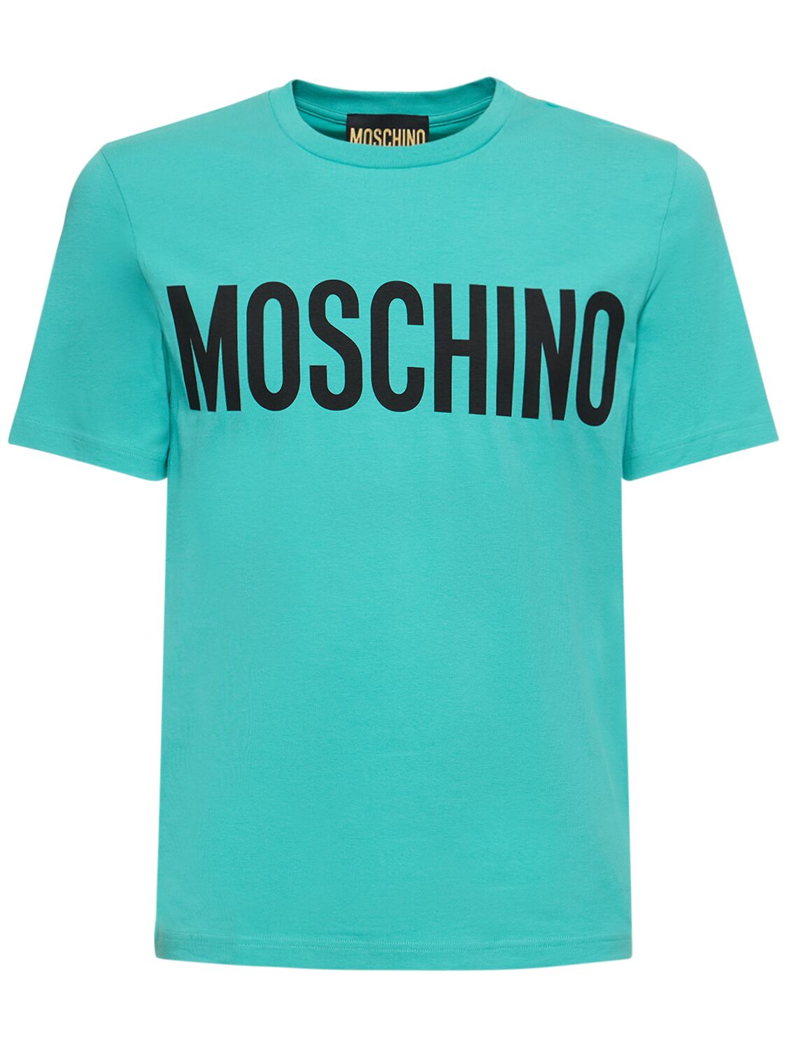 Moschino Logo印花弹力棉质平纹针织t恤 In Blue