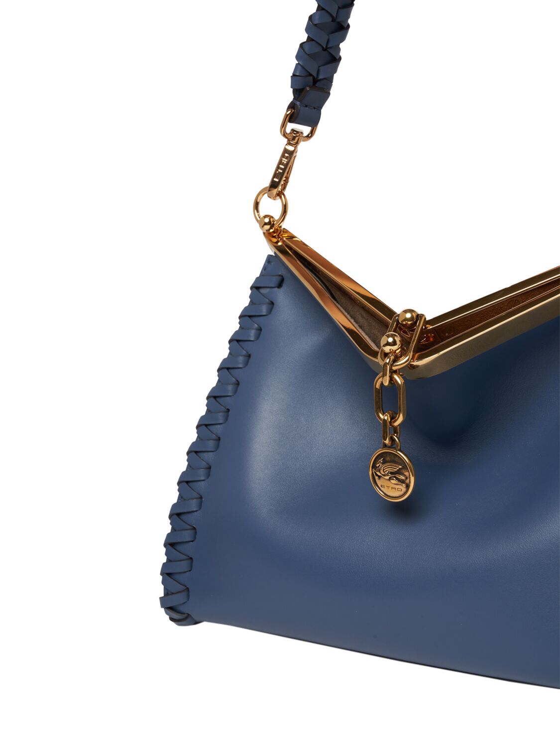 Shop Etro Medium Vela Braided Leather Bag In Blue