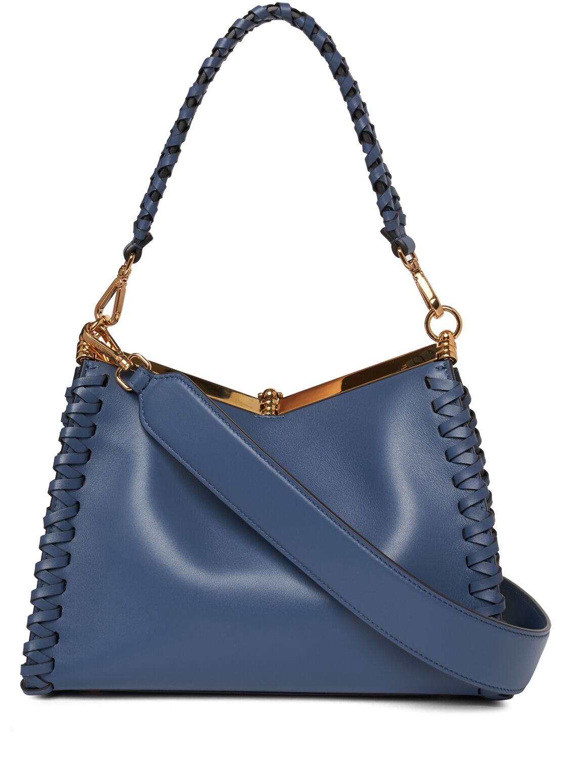 Shop Etro Medium Vela Braided Leather Bag In Blue