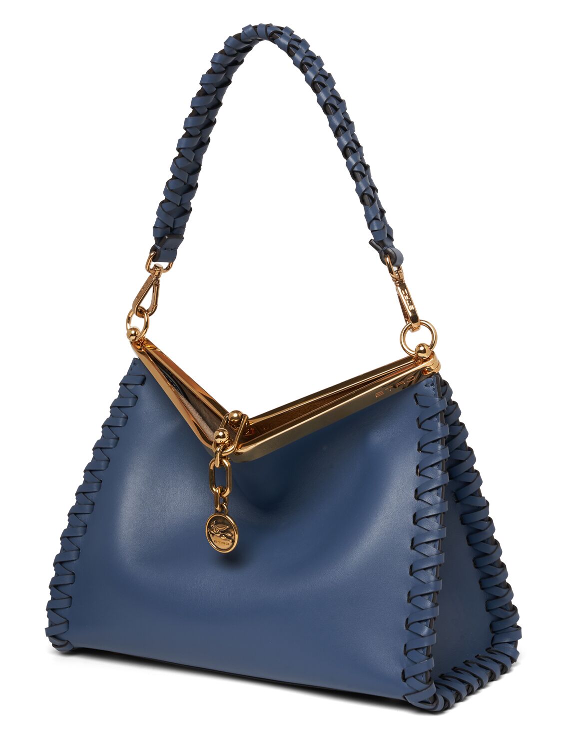 Shop Etro Medium Vela Braided Leather Bag In Blue